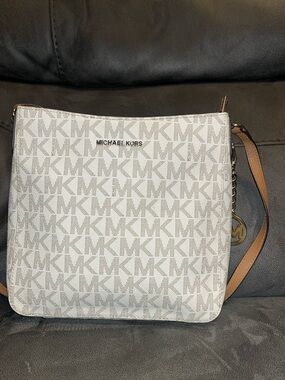 Michael Kors White and Tan Crossbody Bag
